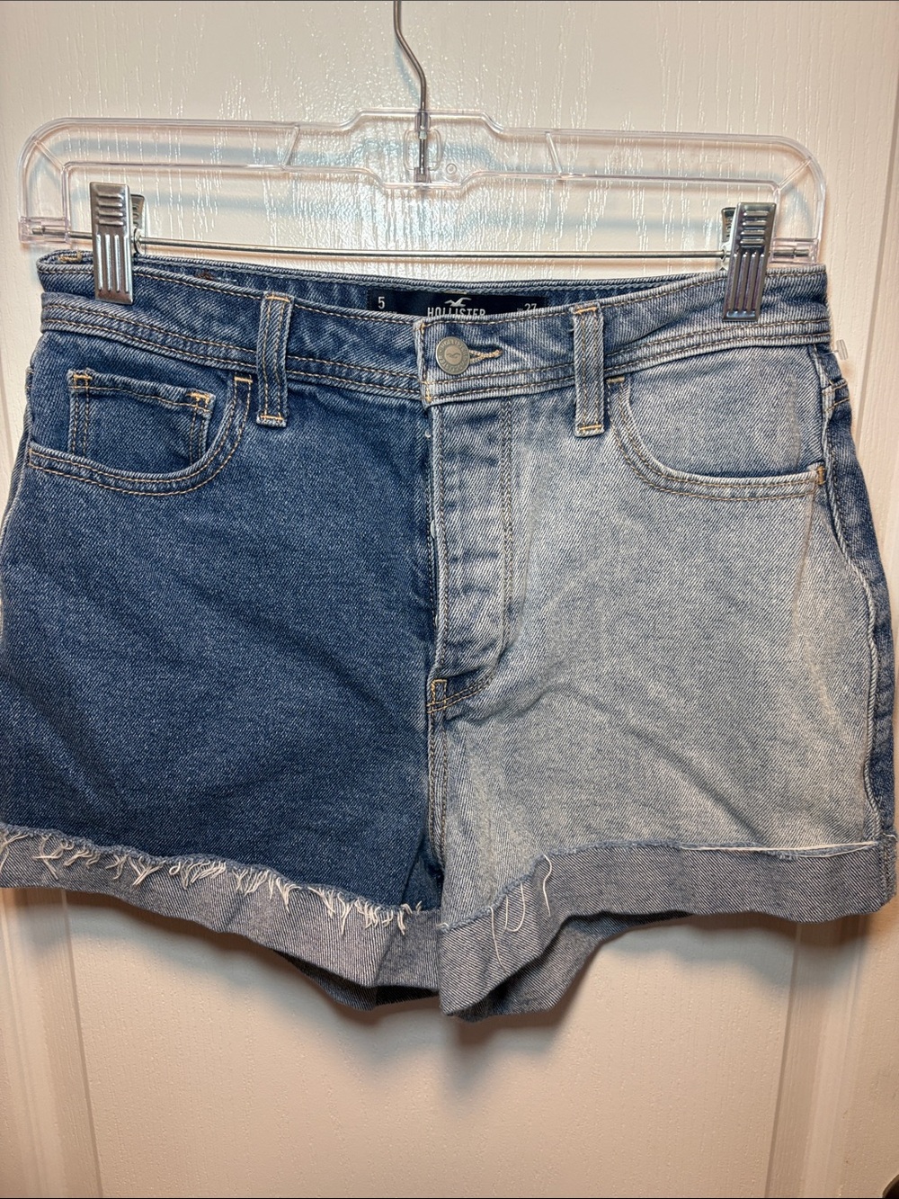 Hollister Two-Tone Denim Cutoff Shorts - Dark Wash & Light Wash